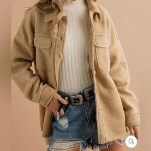 Blue B - Suede Sherpa Shacket in Camel  M